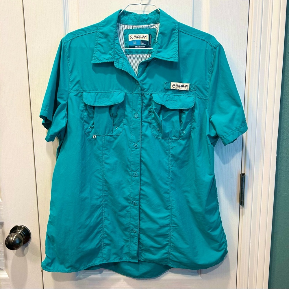 Magellan Women’s Laguna Madre Moisture Wicking Fish Gear Teal Button Up Size LG